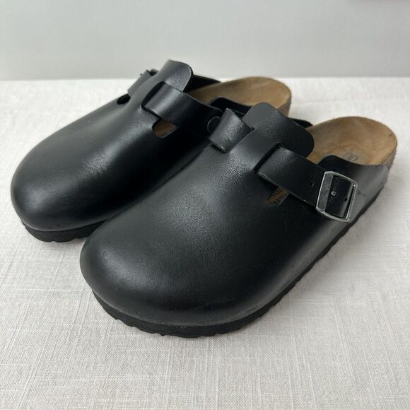 Birkenstock Shoes - Birkenstock Boston Amalfi Black Smooth Leather Soft Footbed Regular Size 37